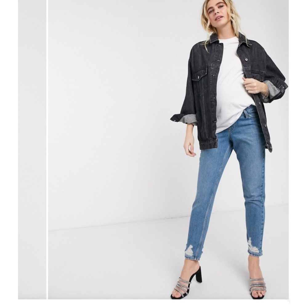 Topshop MATERNITY Blue Distressed Mom Jeans